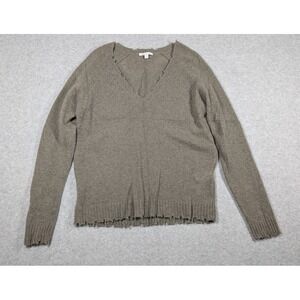 Minnie Rose Women Sweater XS 100% Cashmere Ribbed Trim‎ Distressed Vneck